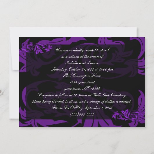 Invitation Liquide Purple Damask Goth Mariage (Devant)
