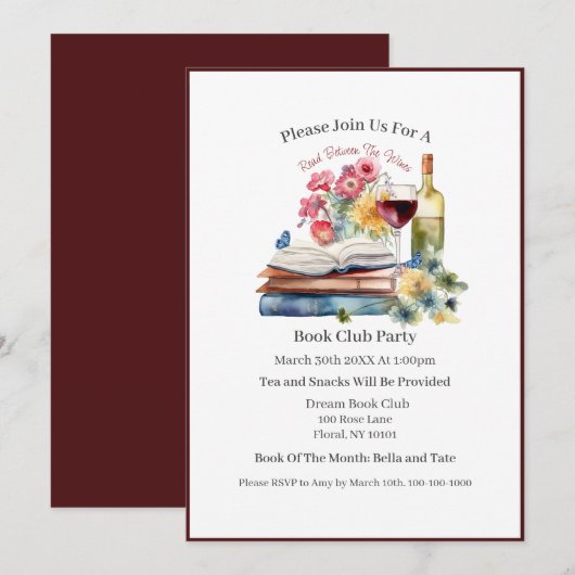 Invitation Lire entre les vins, Club de lecture (Devant / Derrière)