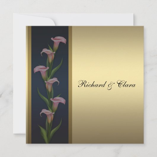 Invitation Lis calla dorée 50e anniversaire de mariage en or (Devant)