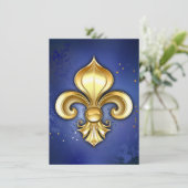 Invitation Lis d'or sur fond bleu (Debout devant)