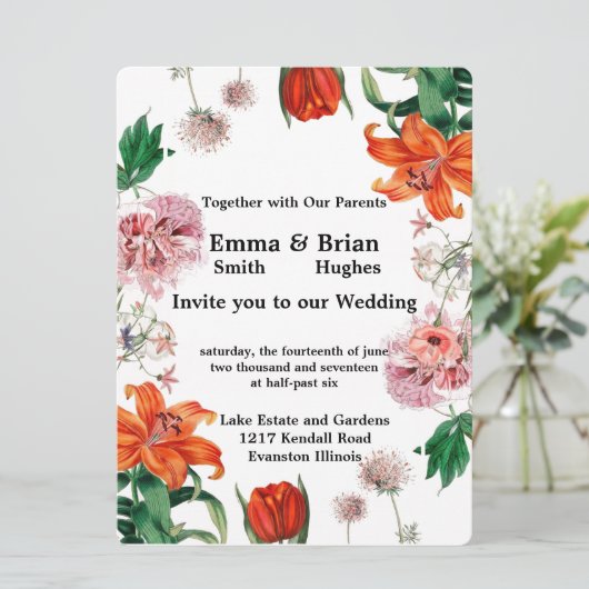 Invitation Lis lis et tulipes (Debout devant)