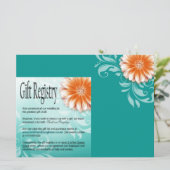 Invitation Liste de cadeaux Gerbera Marguerite Orange Aqua (Debout devant)