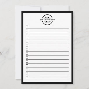 Invitation Liste de tâches à faire avec monogramme noir et bl