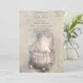 Invitation Lit bébé rose Shabby ChicBaby Shower (Debout devant)