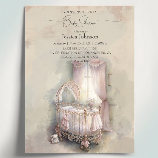 Invitation Lit bébé rose Shabby ChicBaby Shower