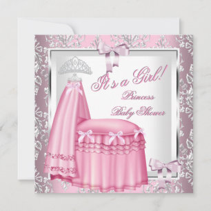 Invitation Lit Élégant Princesse Baby Shower Fille Rose 4F