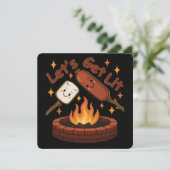 Invitation Lit Firepit - mignon Marshmallow & Hot Dog (Debout devant)