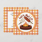 Invitation Lit Firepit - mignon Marshmallow & Hot Dog (Devant / Derrière)