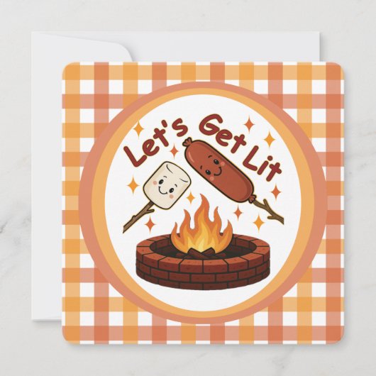 Invitation Lit Firepit - mignon Marshmallow & Hot Dog (Devant)