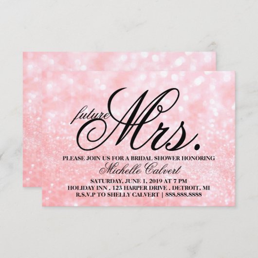 Invitation - Lit Pink Glit Fête des mariées future (Devant / Derrière)