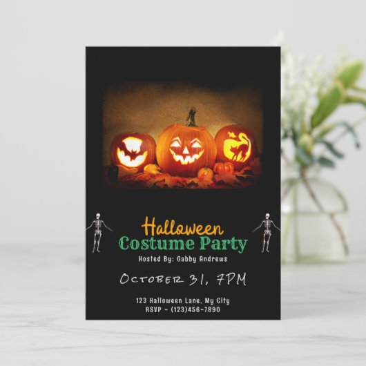 Invitation Lit Up Jack O' Lanterns Halloween noir (Debout devant)