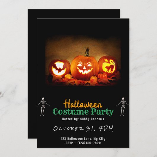 Invitation Lit Up Jack O' Lanterns Halloween noir (Devant / Derrière)