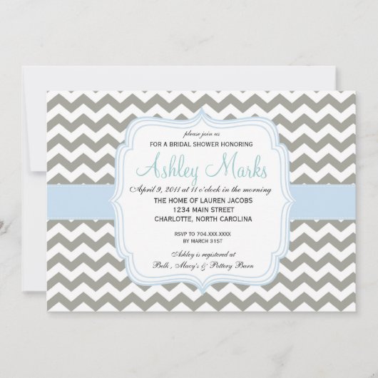 Invitation Lite Blue and Grey Chevron (Devant)
