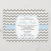 Invitation Lite Blue and Grey Chevron (Devant / Derrière)