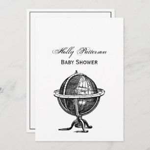 Invitation Lithographie du monde vintage dessin BW