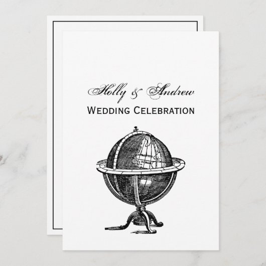 Invitation Lithographie du monde vintage dessin BW (Devant / Derrière)