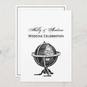 Invitation Lithographie du monde vintage dessin BW