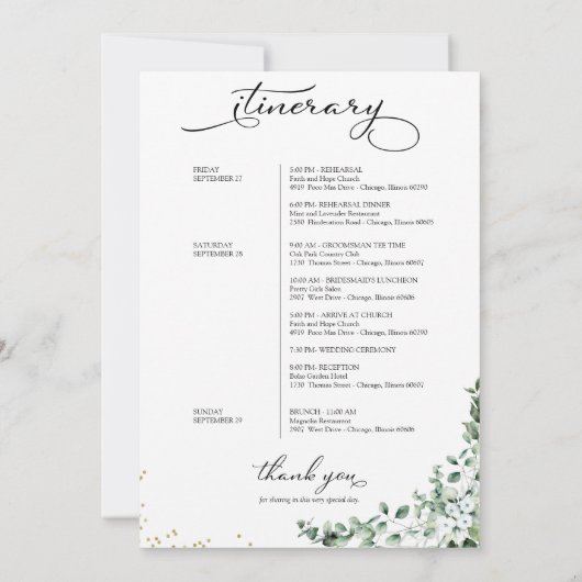 Invitation L'Itinéraire Mariage Du Week-End Pour Les Clients (Dos)