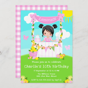 Invitation Litronade rose Stand Anniversaire Black Hair Girl