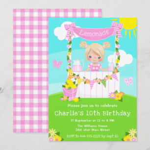 Invitation Litronade rose Stand Anniversaire Blonde Hair Girl