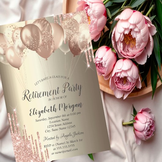 Invitation litter Drips Ballons Champagne Retraite
