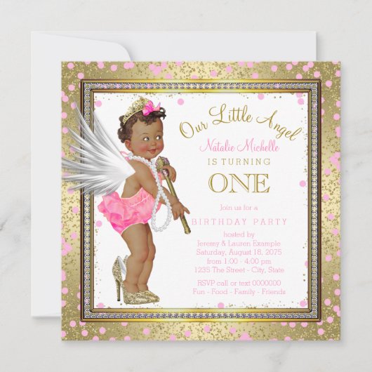 Invitation Little Angel Ethnic Girls 1st Birthday Party (Devant)