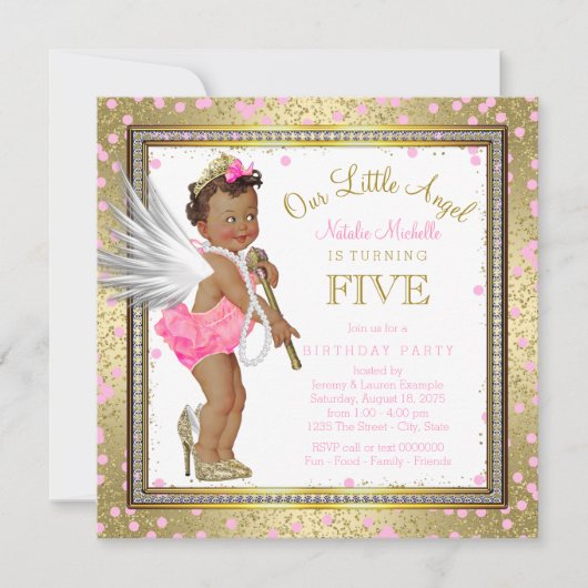 Invitation Little Angel Ethnic Girls 5th Birthday Party (Devant)