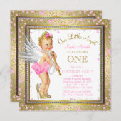 Invitation Little Angel Girls 1er anniversaire (Devant / Derrière)