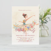 Invitation Little Ballerina et fête d'anniversaire fleurie (Debout devant)