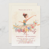 Invitation Little Ballerina et fête d'anniversaire fleurie (Devant / Derrière)