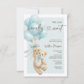 Invitation Little Bear Boy Baby Shower Teddy Bear Balloons (Devant)
