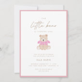 Invitation Little Bear - Moderne rose florale fille 1er anniv (Devant)