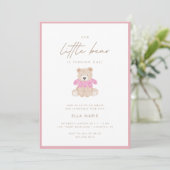 Invitation Little Bear - Moderne rose florale fille 1er anniv (Debout devant)