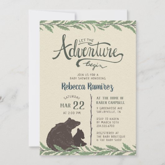 Invitation Little Bear Rustic Long Distance Baby shower (Devant)