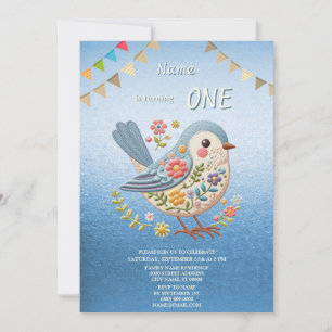 Invitation Little Bird Floral Blue Anniversaire Fête Invitati