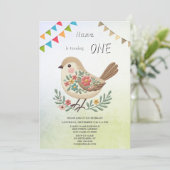 Invitation Little Bird Floral Gold Anniversaire Fête Invitati (Debout devant)