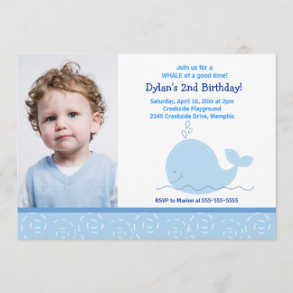 Invitation Little Blue Whale *PHOTO* Anniversaire 5x7