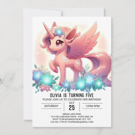 Invitation Little Boho Unicorn Digital Anniversaire (Devant)