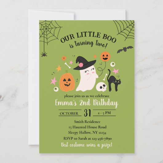 Invitation Little Boo 2e anniversaire Halloween Party Invitat (Devant)