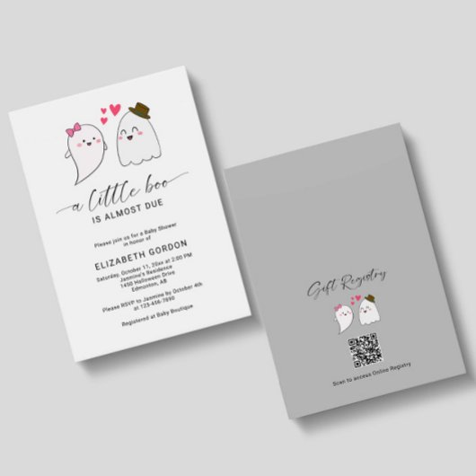 Invitation Little Boo Baby shower Halloween Ghost QR Code