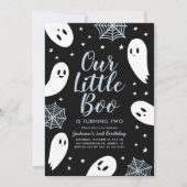 Invitation Little Boo Blue Ghost Halloween Anniversaire (Devant)