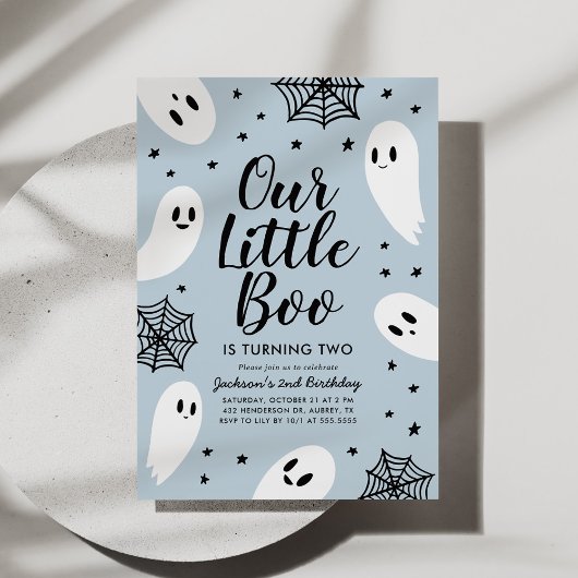 Invitation Little Boo Blue Ghost Halloween Anniversaire