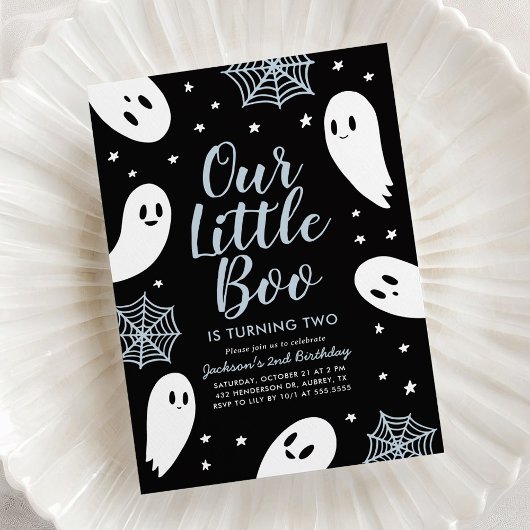 Invitation Little Boo Blue Ghost Halloween Anniversaire