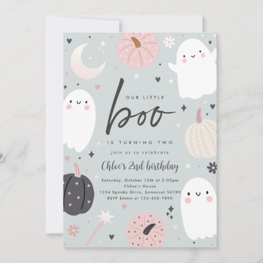 Invitation Little Boo Boho Halloween Ghost 2e fête d'annivers (Devant)