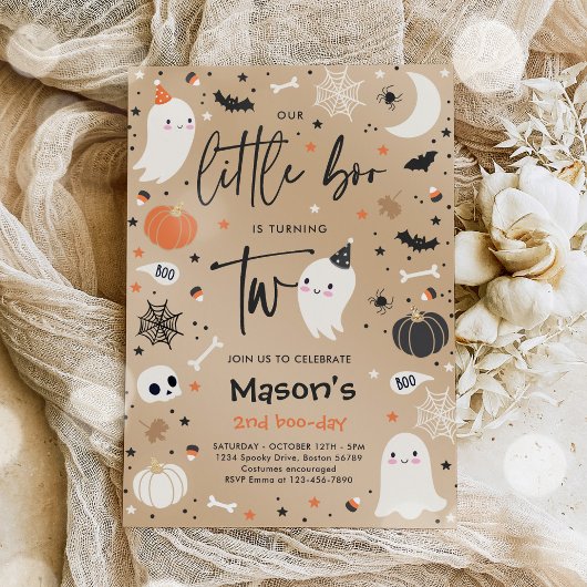 Invitation Little Boo Cute Orange Ghost 2e fête d'anniversair