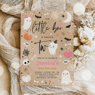 Invitation Little Boo Cute Pink Ghost 2e fête d'anniversaire
