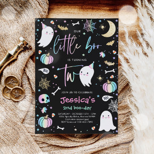 Invitation Little Boo Cute Pink Ghost 2e fête d'anniversaire