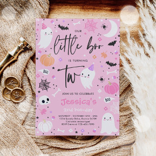 Invitation Little Boo Cute Pink Ghost 2e fête d'anniversaire