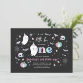 Invitation Little Boo Cute Pink Ghost Halloween 1er Anniversa (Debout devant)