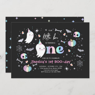 Invitation Little Boo Cute Pink Ghost Halloween 1er Anniversa